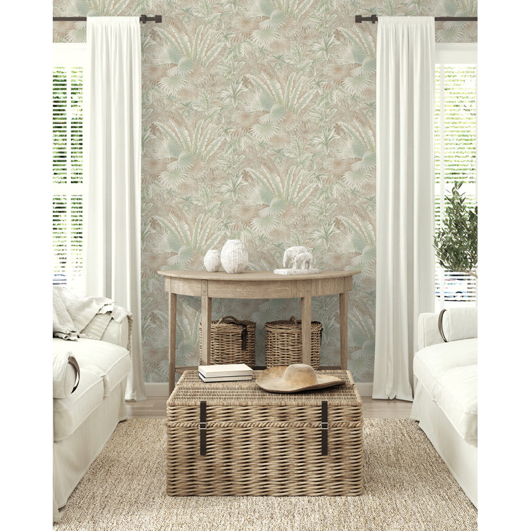 Spa Green and Cream Vinyl Peel & Stick Wallpaper Roll