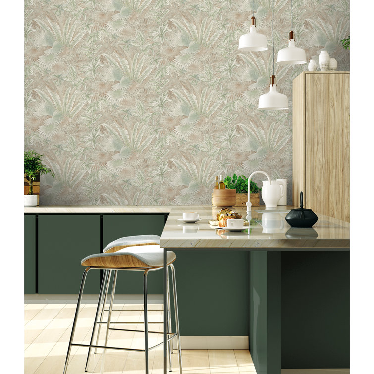 Spa Green and Cream Vinyl Peel & Stick Wallpaper Roll