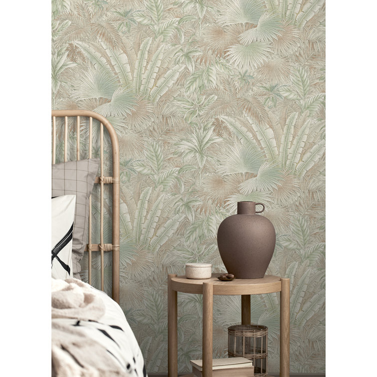 Spa Green and Cream Vinyl Peel & Stick Wallpaper Roll