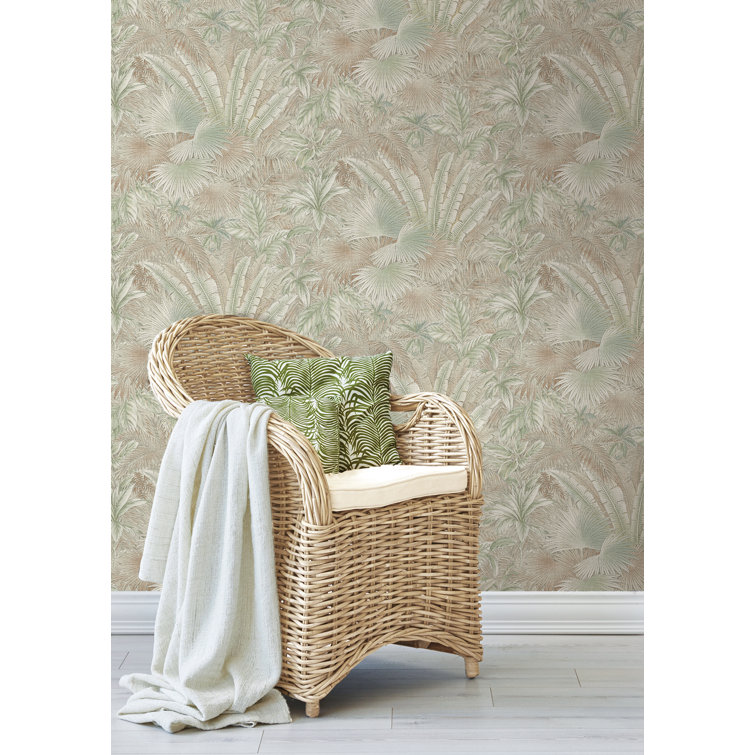 Spa Green and Cream Vinyl Peel & Stick Wallpaper Roll