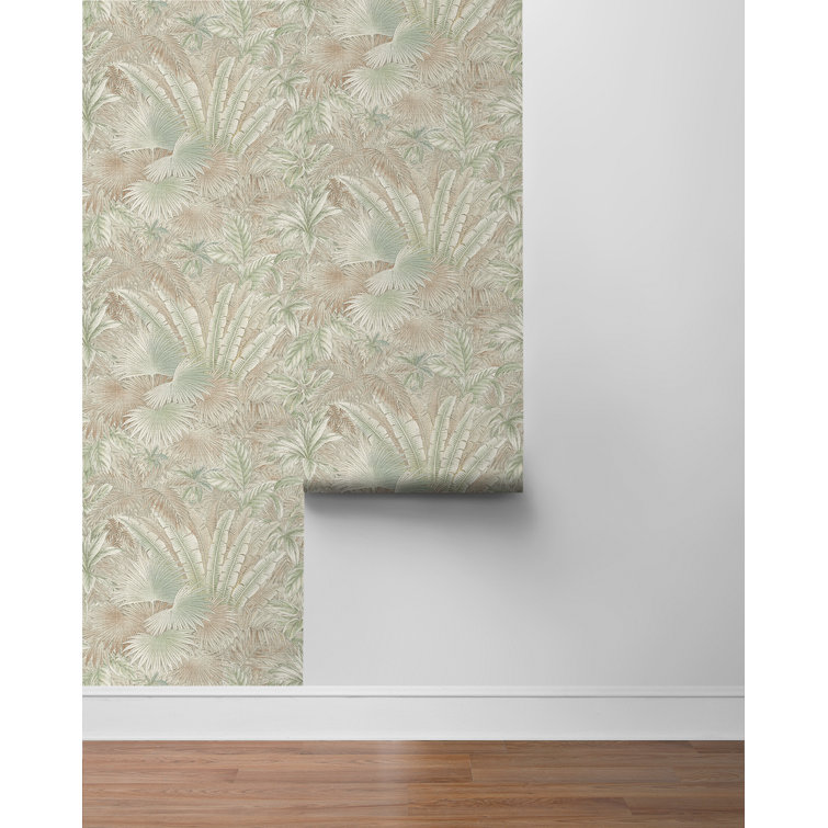 Spa Green and Cream Vinyl Peel & Stick Wallpaper Roll