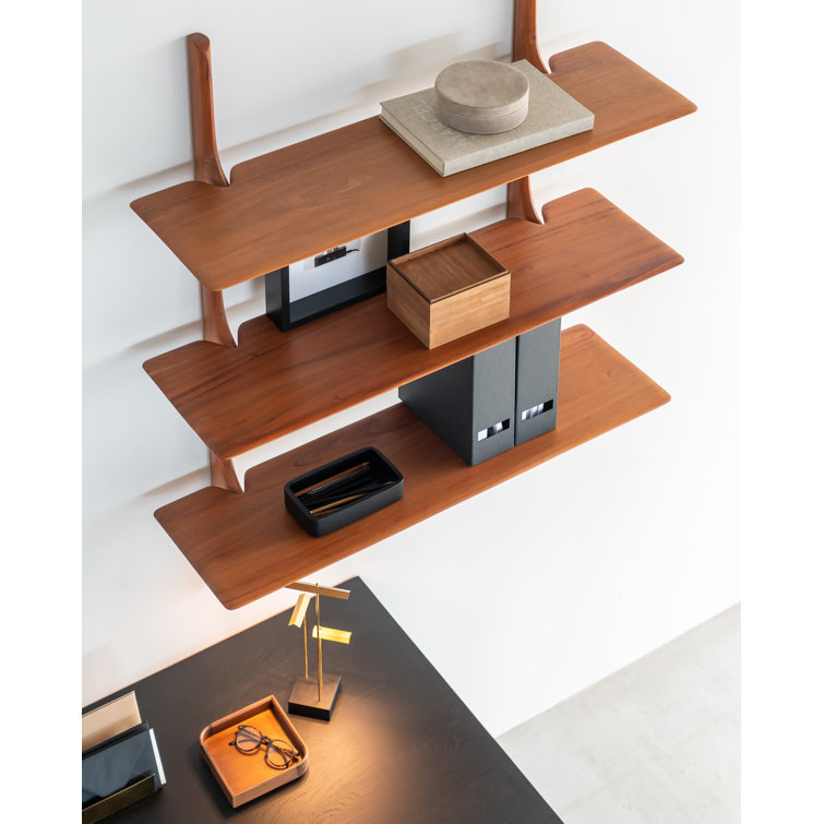 Alain Van Havre Solid Mahogany 3-Tiered Varnished Brown Wall Shelf