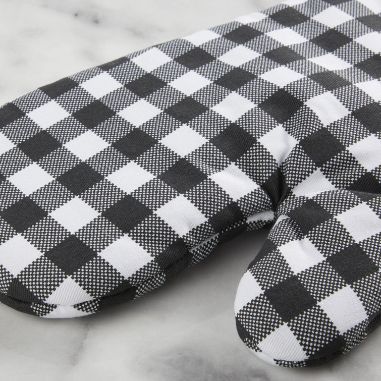 Onyx Black and White Gingham Cotton Oven Mitt Set, 7" x 13", 2-Piece
