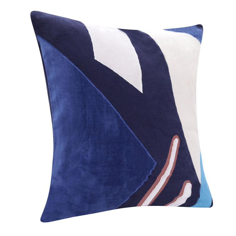 Yellow and Multicolor Cotton Embroidered Square Throw Pillow