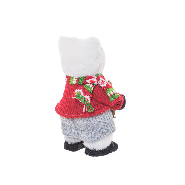 Red and Cream Faux Fur Standing Polar Bear Figurines, Set of 2