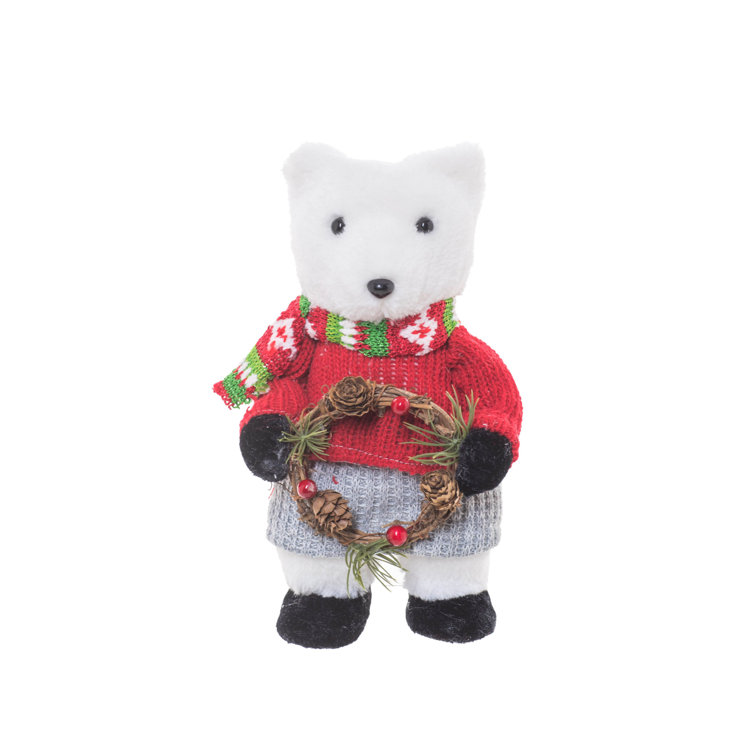 Red and Cream Faux Fur Standing Polar Bear Figurines, Set of 2
