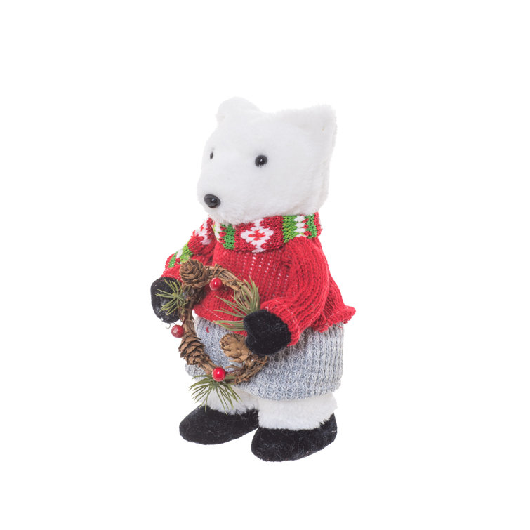 Red and Cream Faux Fur Standing Polar Bear Figurines, Set of 2