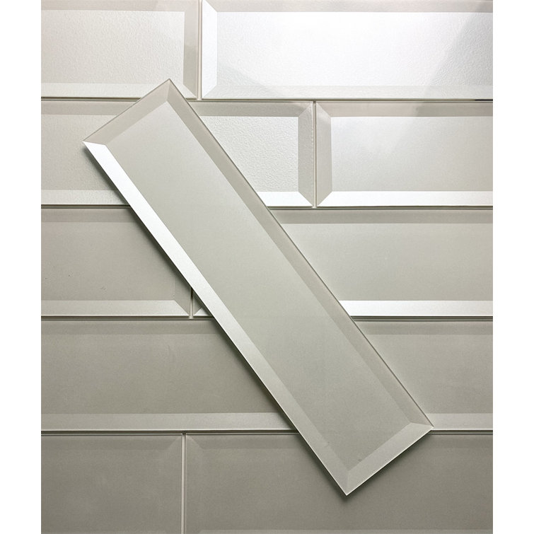 Metallic White Beveled Glass Subway Tile for Kitchen & Bathroom Walls