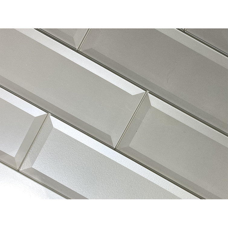 Metallic White Beveled Glass Subway Tile for Kitchen & Bathroom Walls
