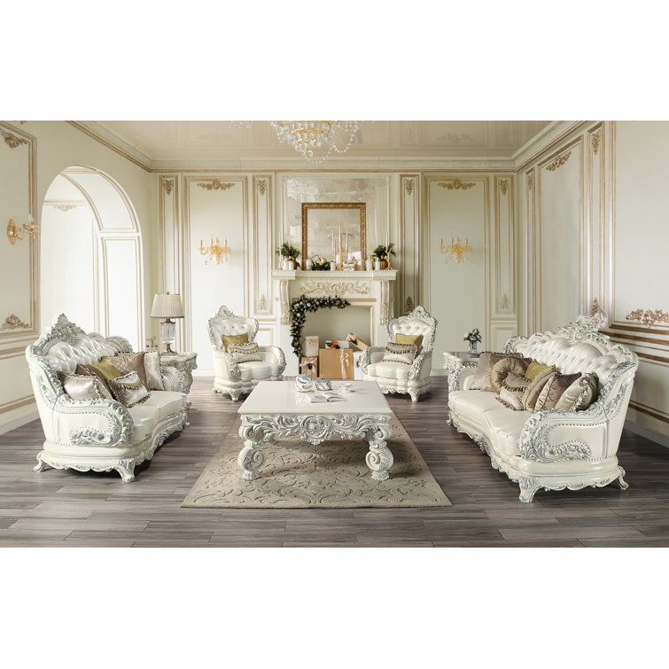 Adara White Tufted Camelback Sofa with Nailhead Trim