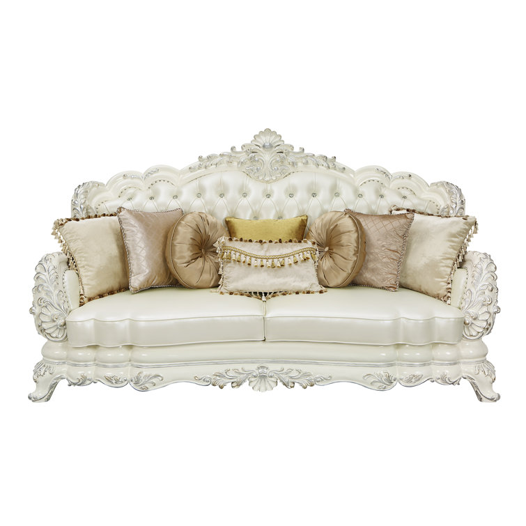 Adara White Tufted Camelback Sofa with Nailhead Trim