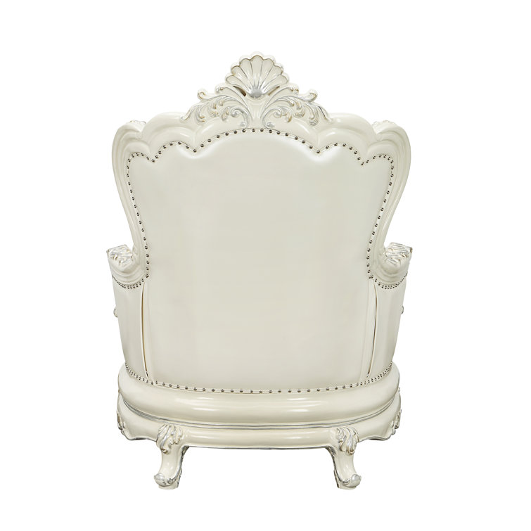 Adara Antique White Faux Leather Floral Accent Chair