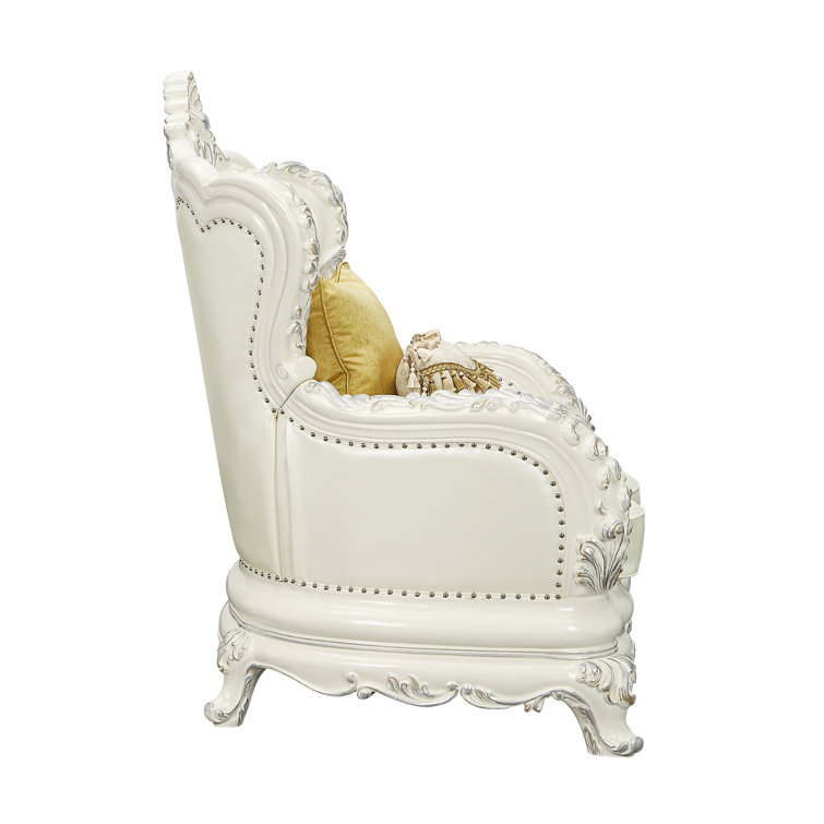 Adara Antique White Faux Leather Floral Accent Chair