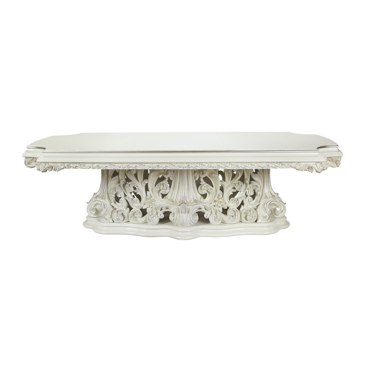 Adara Antique White Carved Wood Extendable Dining Table