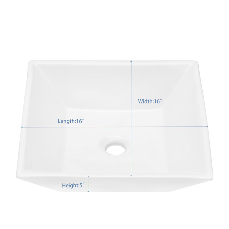 16'' White Ceramic Square Bathroom Vessel Sink