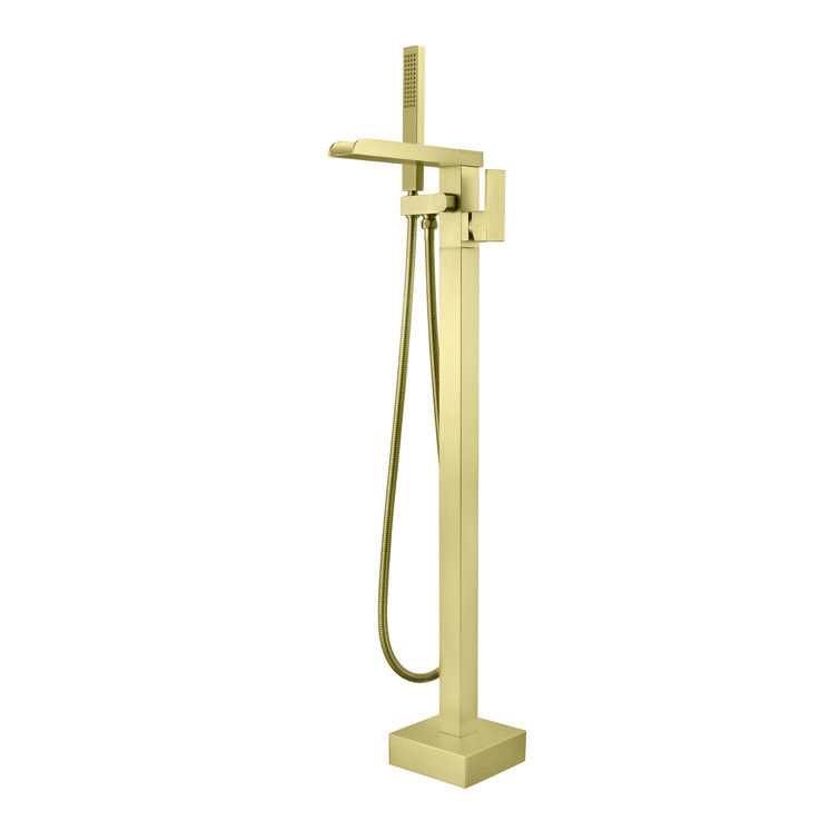 Brushed Gold Freestanding Tub Faucet with Hand Shower