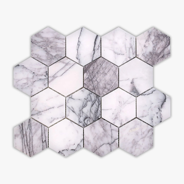 3" x 3" White and Gray Marble Hexagon Mosaic Tile