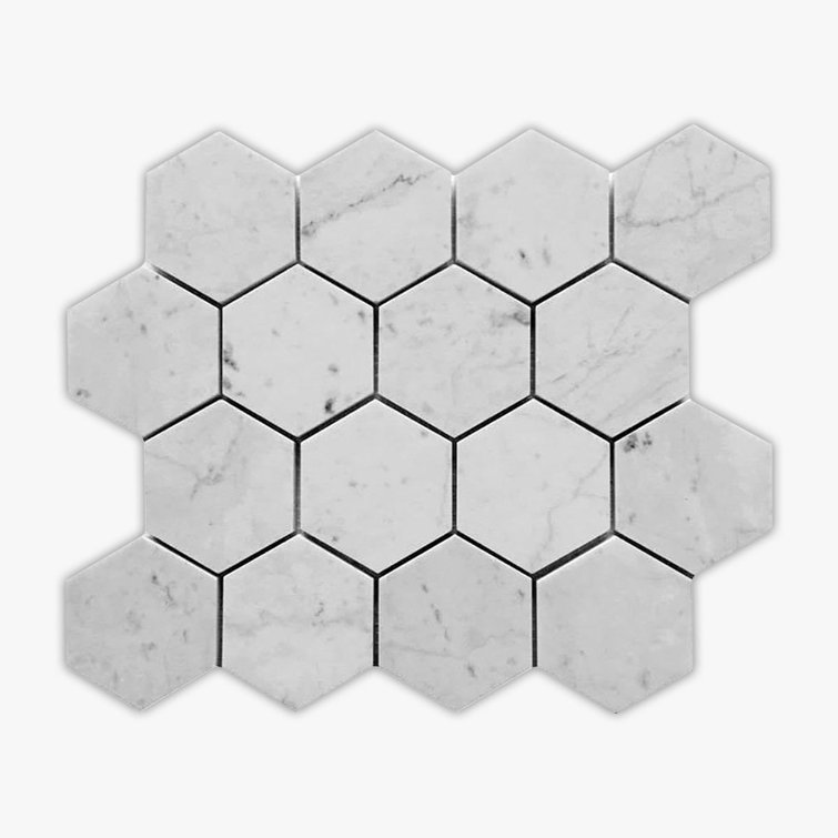 3" x 3" White Carrara Marble Hexagon Mosaic Tile