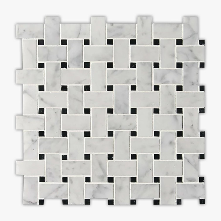 12" x 12" White Carrara Marble Basketweave Mosaic Tile