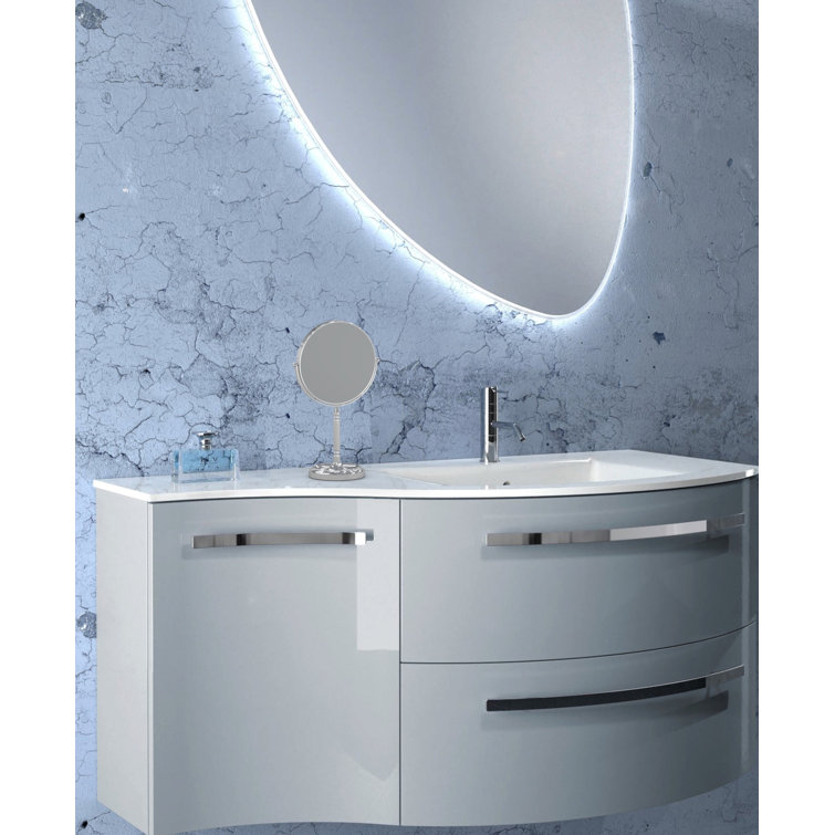 Modern Chrome Countertop Magnifying Makeup Mirror with Recessed Base