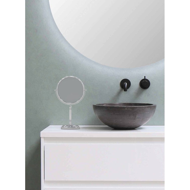 Modern Chrome Countertop Magnifying Makeup Mirror with Recessed Base