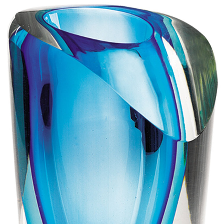 Azure Blue and Clear Murano-Style Glass Bud Vase
