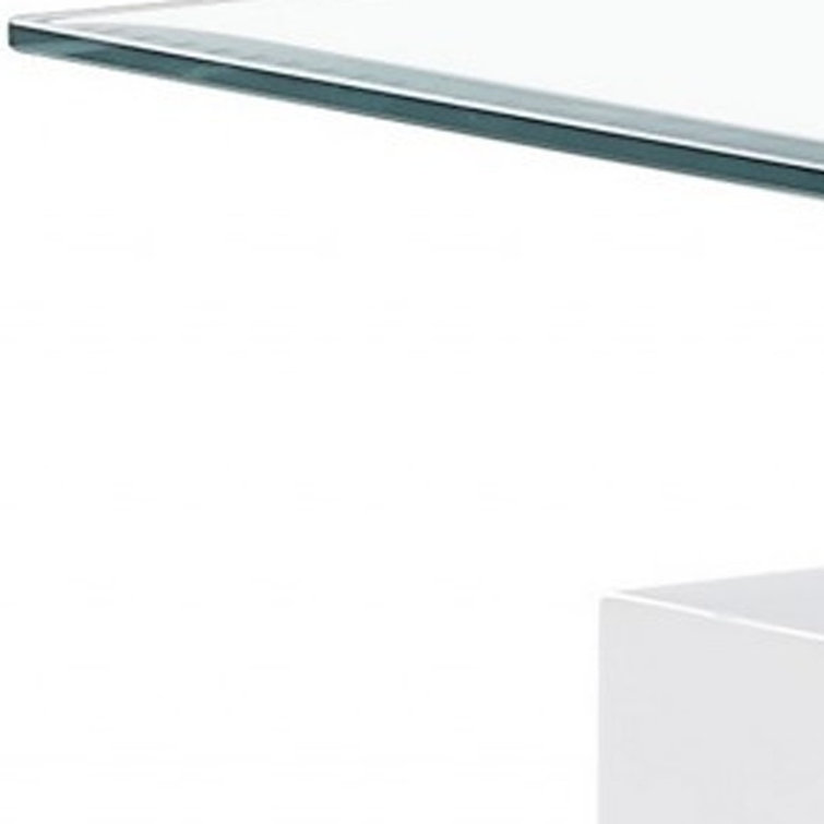 Modern White Glossy and Clear Glass 26" Square End Table