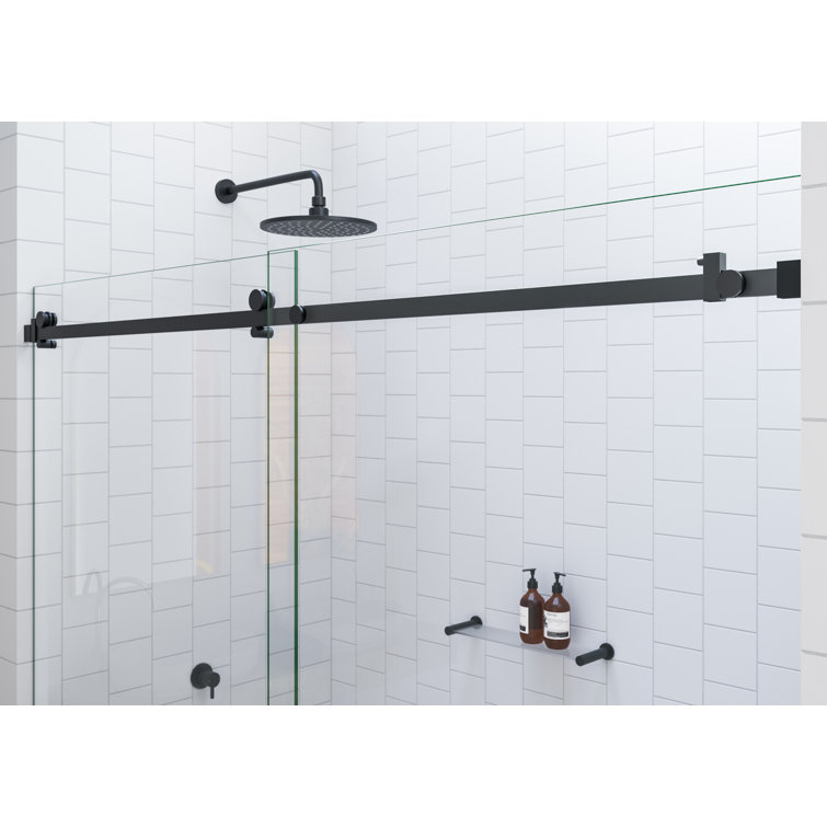 Astro Frameless Sliding Bathtub Door in Matte Black with Tempered Glass