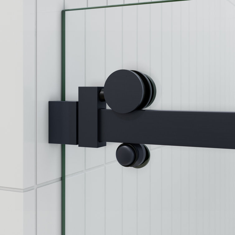 Astro Frameless Sliding Bathtub Door in Matte Black with Tempered Glass