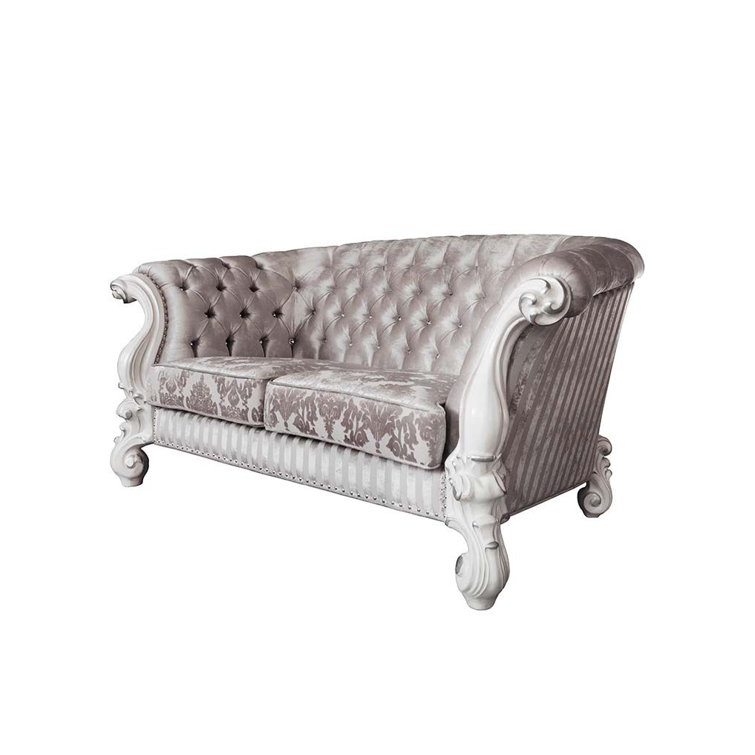 Versailles 76" Ivory Tufted Leather Sofa with Nailhead Trim