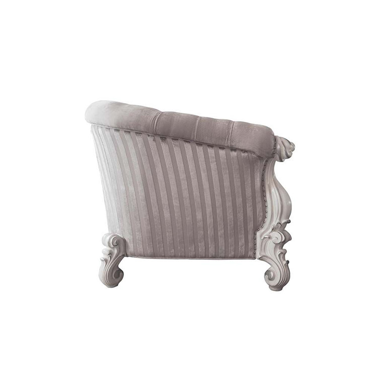 Versailles 76" Ivory Tufted Leather Sofa with Nailhead Trim