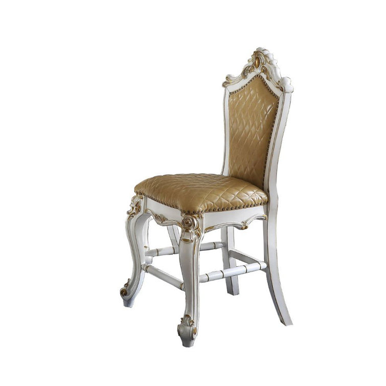 Elegant White Leatherette Diamond-Stitched Counter Height Chair Set