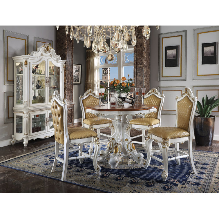 Elegant White Leatherette Diamond-Stitched Counter Height Chair Set