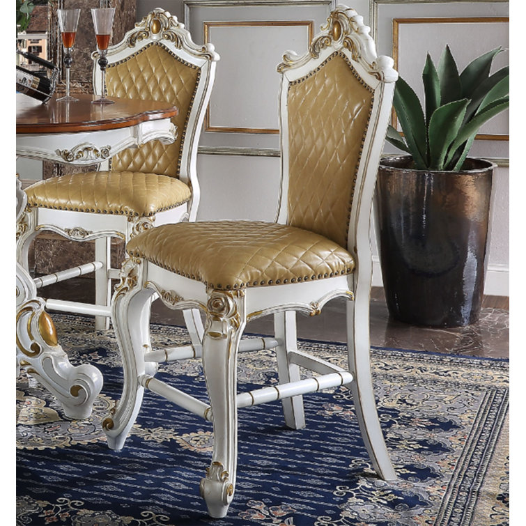 Elegant White Leatherette Diamond-Stitched Counter Height Chair Set
