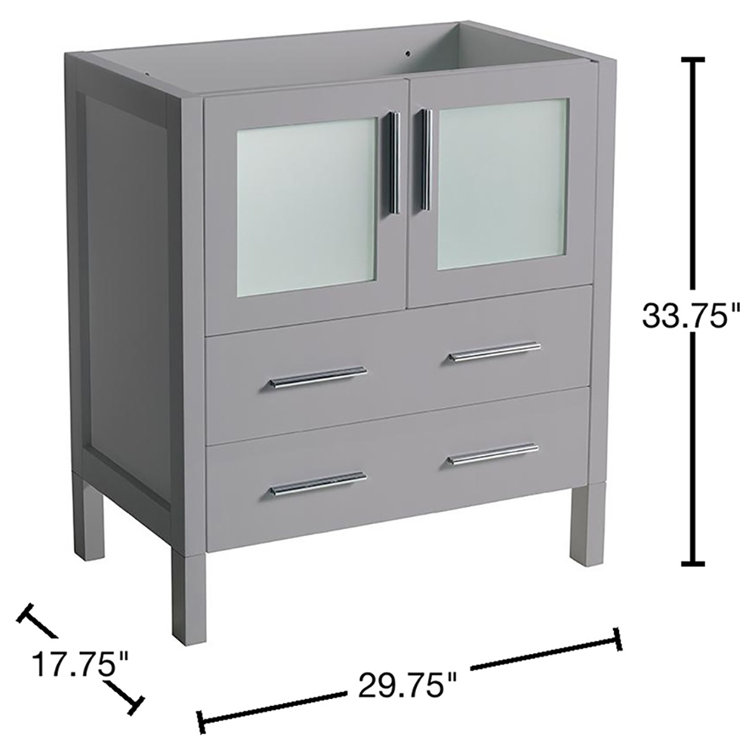 Gray Engineered Wood Freestanding Single Sink Vanity Base with Frosted Glass Doors