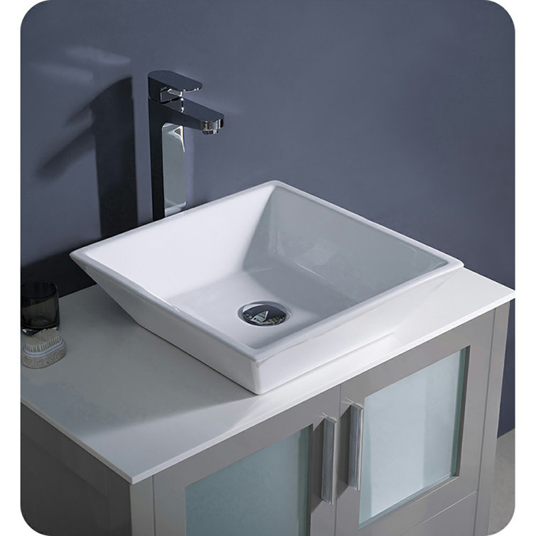 Gray Engineered Wood Freestanding Single Sink Vanity Base with Frosted Glass Doors