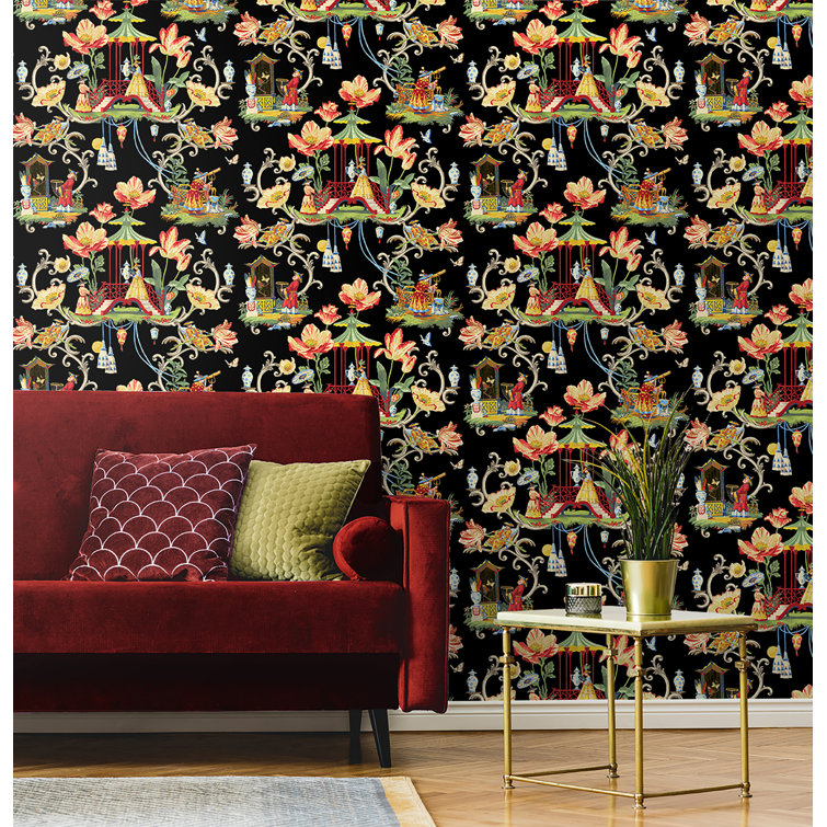 Harrison Howard Black Chinoiserie Peel and Stick Wallpaper
