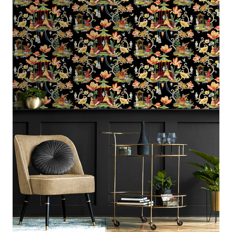 Harrison Howard Black Chinoiserie Peel and Stick Wallpaper