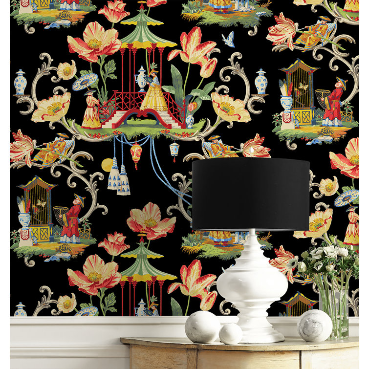 Harrison Howard Black Chinoiserie Peel and Stick Wallpaper