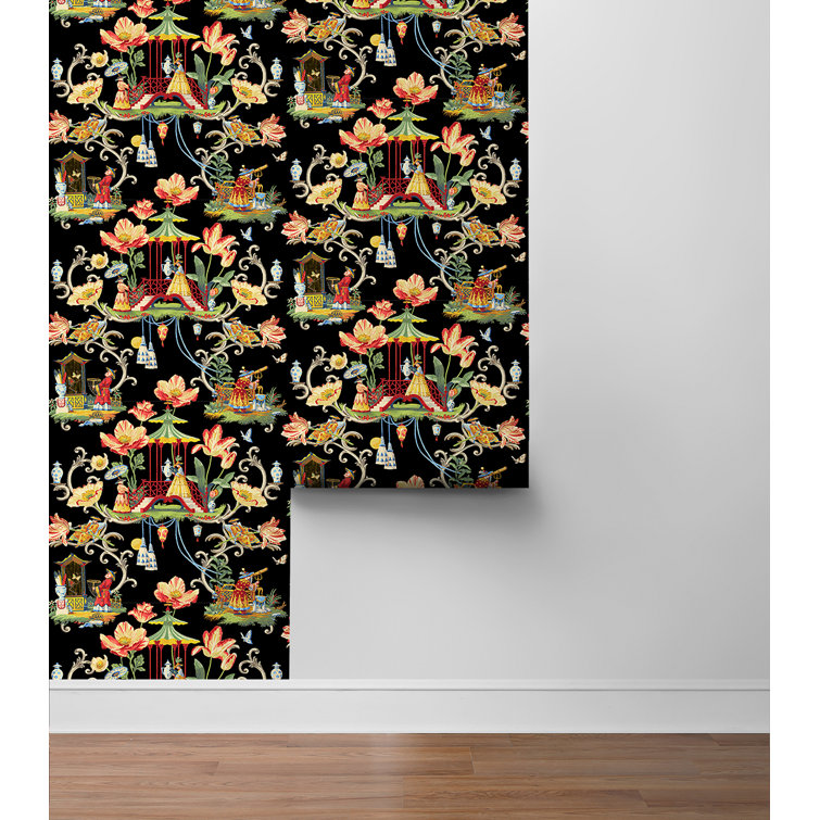 Harrison Howard Black Chinoiserie Peel and Stick Wallpaper