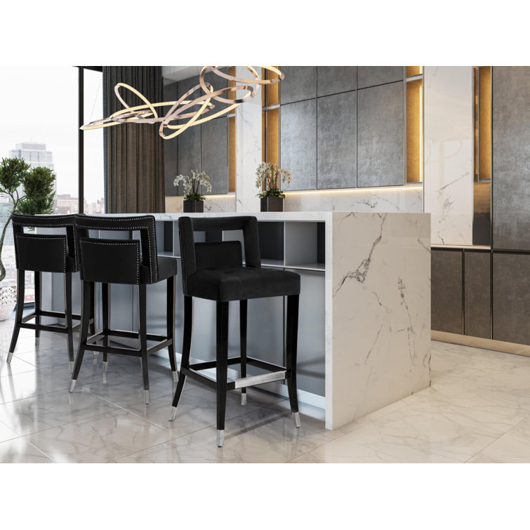 Black Velvet and Metal 34'' Contemporary Counter Stool