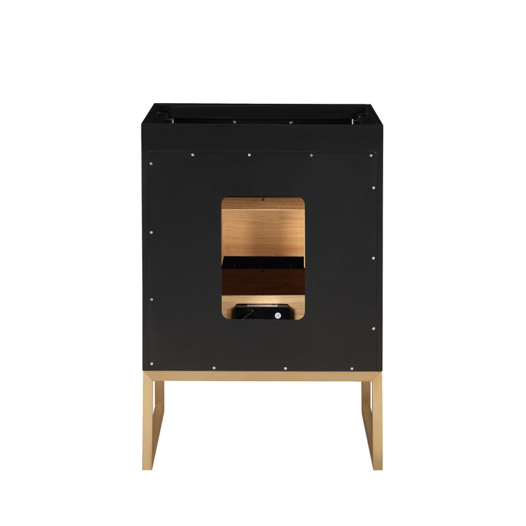Midnight Black Freestanding Single Sink Vanity with White Quartz Top