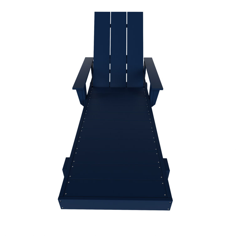 Navy Blue Eco-Friendly Adjustable Outdoor Chaise Lounge with Arms and Wheels