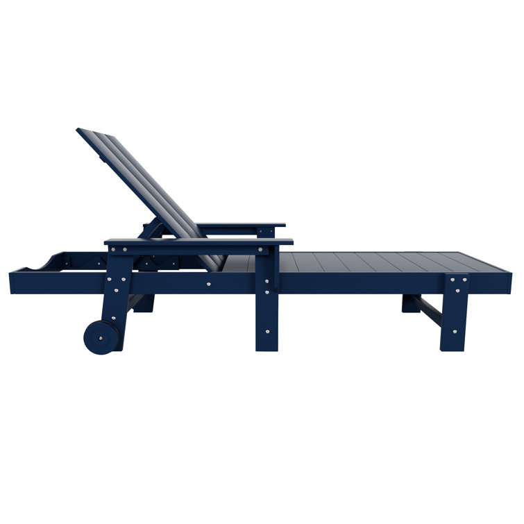 Navy Blue Eco-Friendly Adjustable Outdoor Chaise Lounge with Arms and Wheels