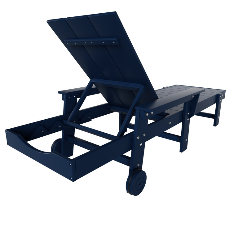 Navy Blue Eco-Friendly Adjustable Outdoor Chaise Lounge with Arms and Wheels