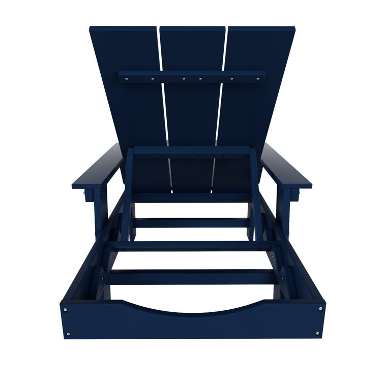 Navy Blue Eco-Friendly Adjustable Outdoor Chaise Lounge with Arms and Wheels