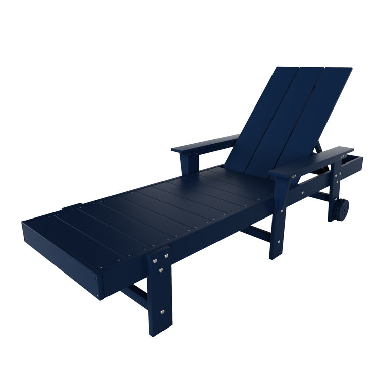 Navy Blue Eco-Friendly Adjustable Outdoor Chaise Lounge with Arms and Wheels