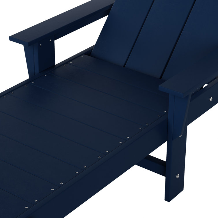 Navy Blue Eco-Friendly Adjustable Outdoor Chaise Lounge with Arms and Wheels