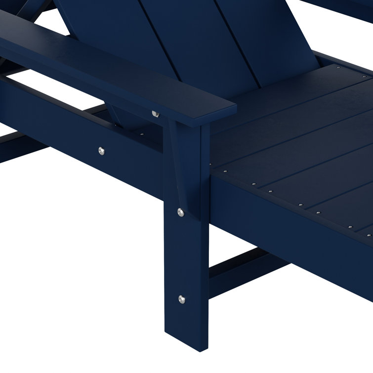 Navy Blue Eco-Friendly Adjustable Outdoor Chaise Lounge with Arms and Wheels