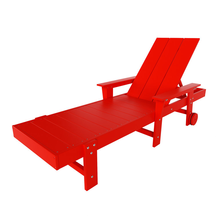 Red Poly All-Weather Chaise Lounge Set with Arms and Wheels